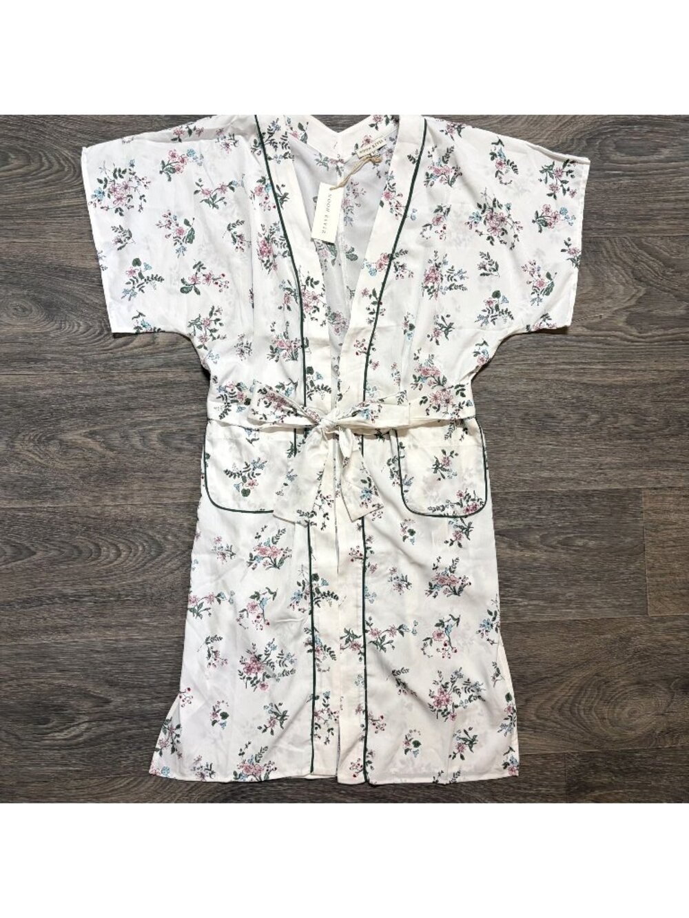 NEW Moon River Floral Kimono Robe Belt XS White Pink Green Cottagecore Boho
